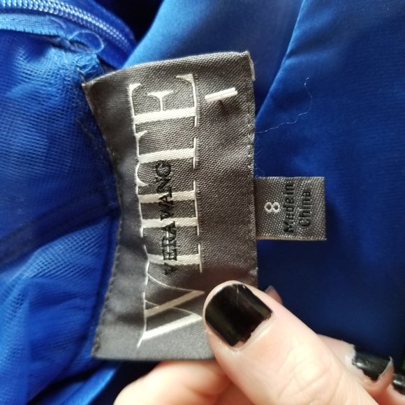 White by Vera Wang V Neck Halter Gown With Sash Horizon Blue Women's Size 8 - Picture 4 of 7